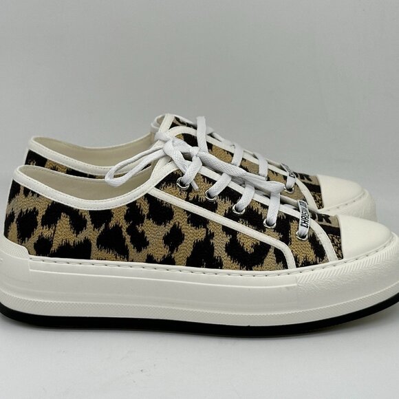 DIOR WALK'N Leopard Mizza Cotton Platform Lace Up Low Top Sneakers Shoes - Picture 6 of 15